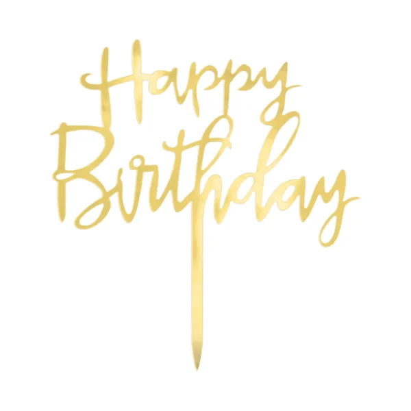 Топер за торта злато "Happy Birthday"
