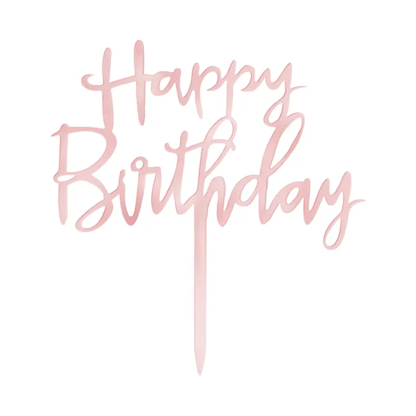 Топер за торта розово злато "Happy Birthday"