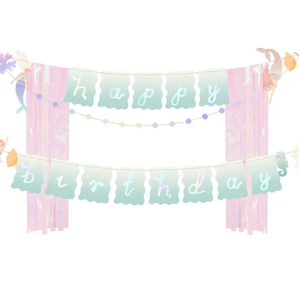 Картонен банер „Happy Birthday“ с русалки