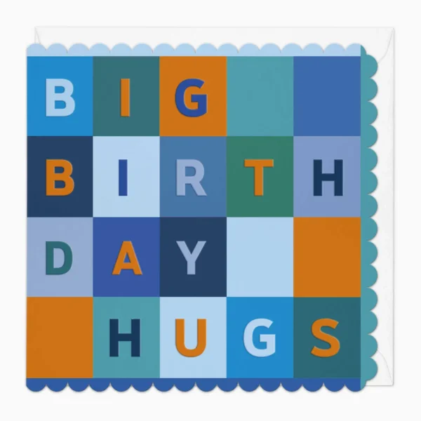 Поздравителна картичка синя "Big birthday hugs"