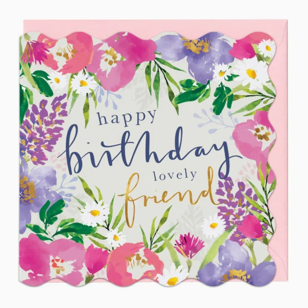 Поздравителна картичка с цветя „happy birthday lovely friend“