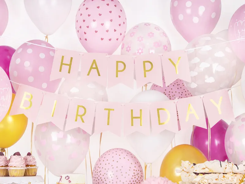 Банер "HAPPY BIRTHDAY" розов